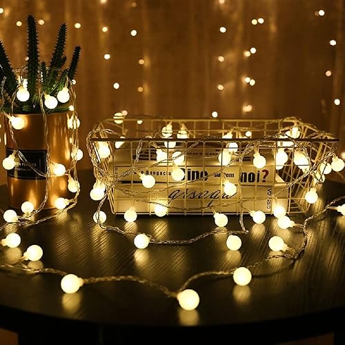 Tira de luces LED enchufables, 16 pies/16.4 ft, 50 bombillas LED de color blanco cálido, guirnalda de luces para vacaciones, Navidad, boda, fiesta,