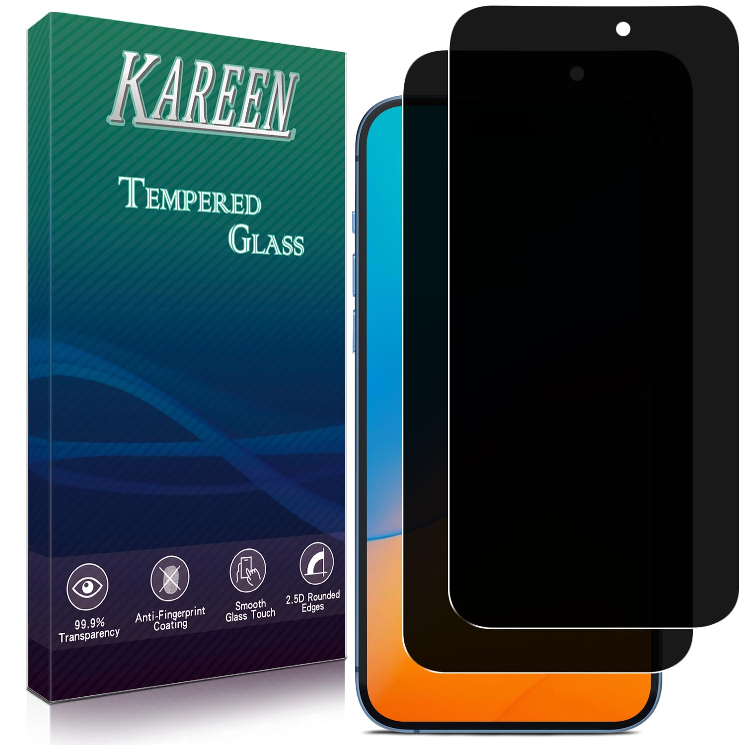 KAREEN 2 Pack Privacy Screen Protector for iPhone 16 Pro 6.3-Inch Anti Spy Private Tempered Glass Film, Anti-Scratch, Bubble Free, Case Friendly, Easy