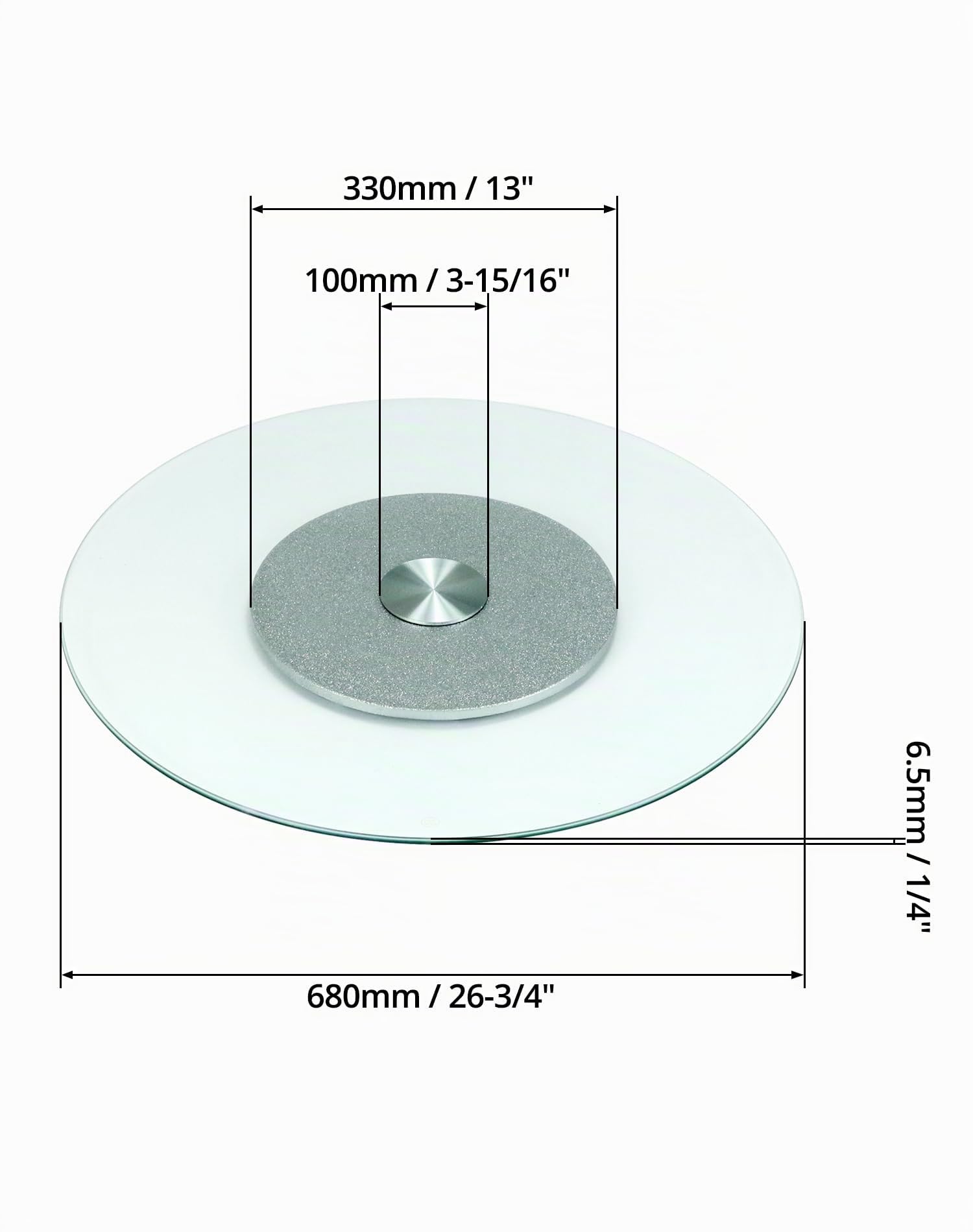 QWORK® Piatto Da Portata Girevole Lazy Susan In Vetro Temperato, Piatto Girevole, 68 cm