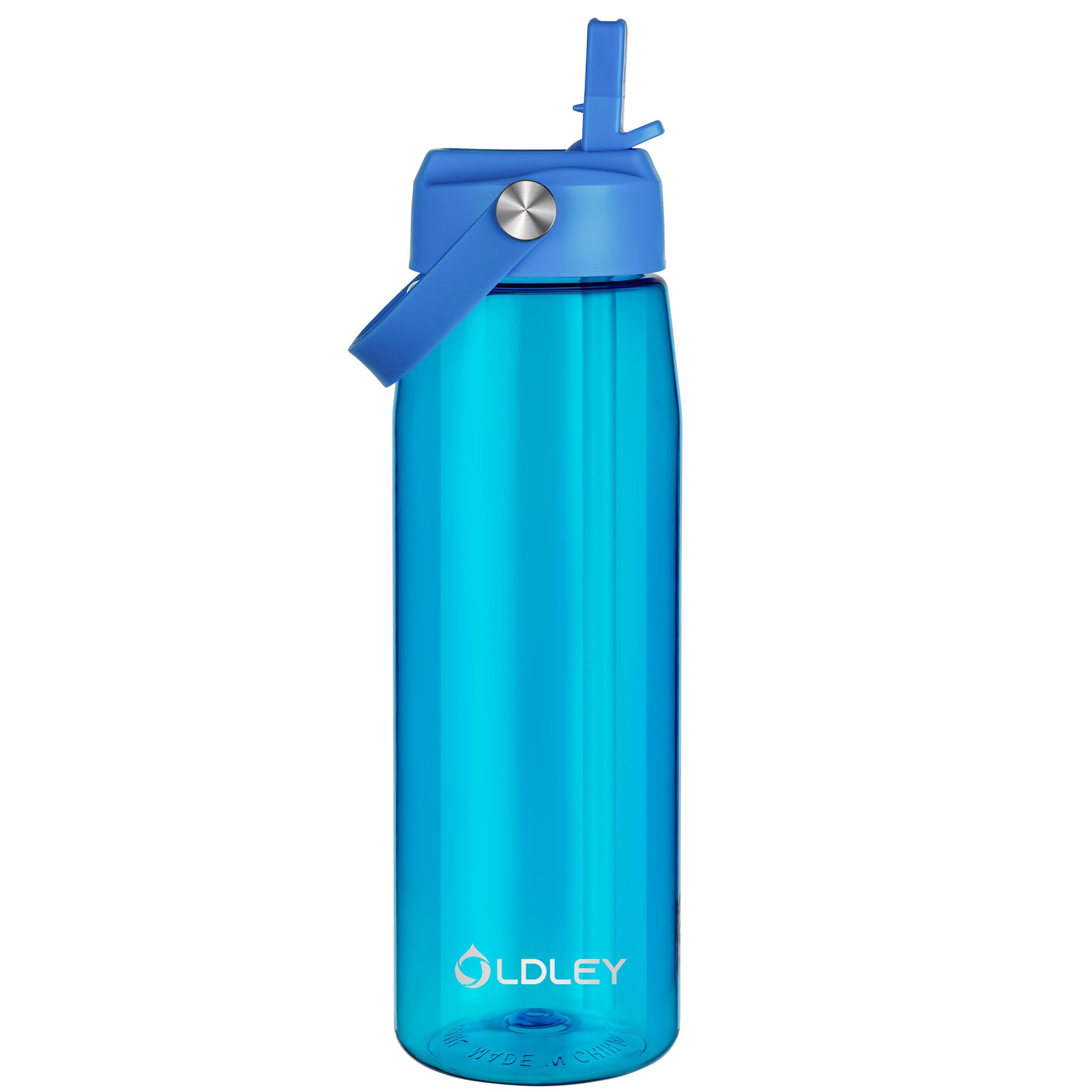 OLDLEY 1000ml/32oz Water Bottle with Straw Tritan 1 Litre Clear Drinks Bottle with Handle BPA Free Leakproof Reusable Large Sports Bottle for Gym, School, Cycling (Blue)