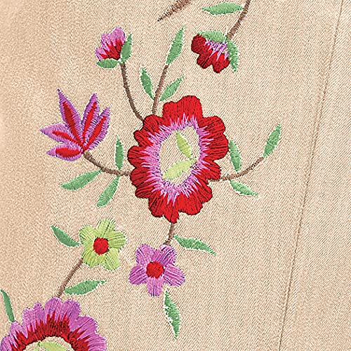 Collections Etc Floral Embroidered Denim Pull on Capri Pants for Ladies with Elastic Waist Stretch3