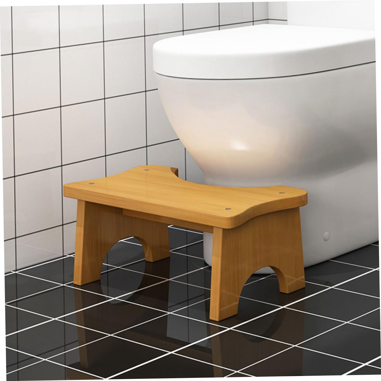 Amosfun Taburete De Baño De Madera Natural para Inodoro, Tamaño Compacto, Reposapiés Estable, Carga Resistente, Uso Doméstico, Diseño Simple, para Niños y Adultos, Adecuado para Lavabo y Aseo