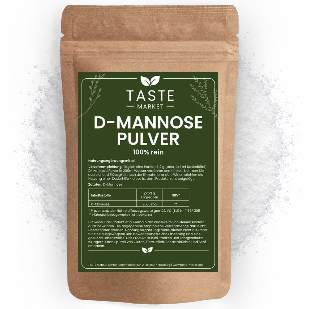 D-Mannose Pulver 1kg – Reine D Mannose – Ohne Zusätze – Vegan – Frei Dosierbar – TASTE MARKET