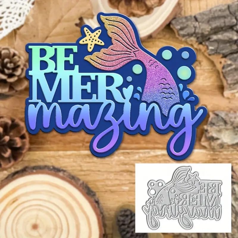 Ocean Mermaid Funny WordsMetal Die Cuts for Card Making,Christmas Fish Star Card Cutting Dies Cut Stencils DIY Scrapbooking Album Decorative Embossing Paper Card Embossing Craft