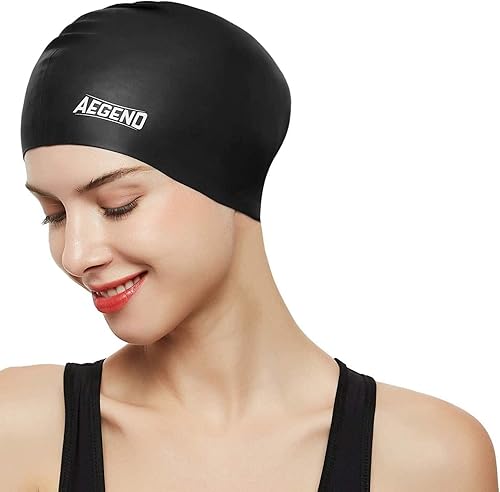 Miniatura 31 de Aegend - Gorros de natación para cabello largo, gorras de natación de silicona duraderas para mujeres, hombres, adultos, jóvenes, fáciles de poner