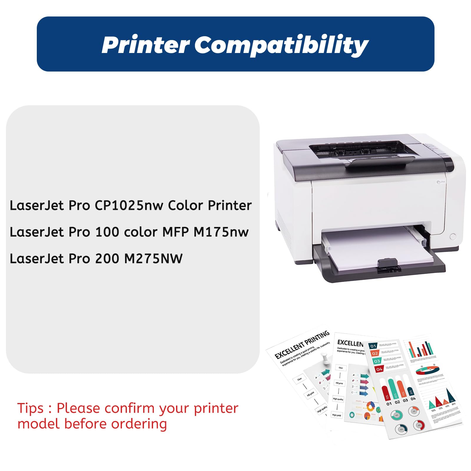 Zestaw 4 wymiennych kaset z tonerem 126 A do drukarek HP 126 A, CE310A, CE311A, CE312A, CE313A, do Laserjet Pro 100 Color MFP CP1025nw, M175nw, M275 czarny/cyjan/magenta/żółty z ulepszonym chipem