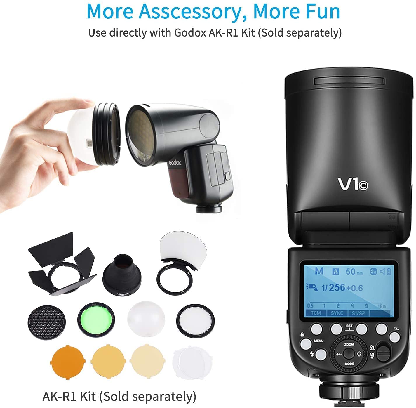 Godox V1-F TTL Flash pour Fuji, 1/8000s HSS Flash de Tête Ronde 2.4G