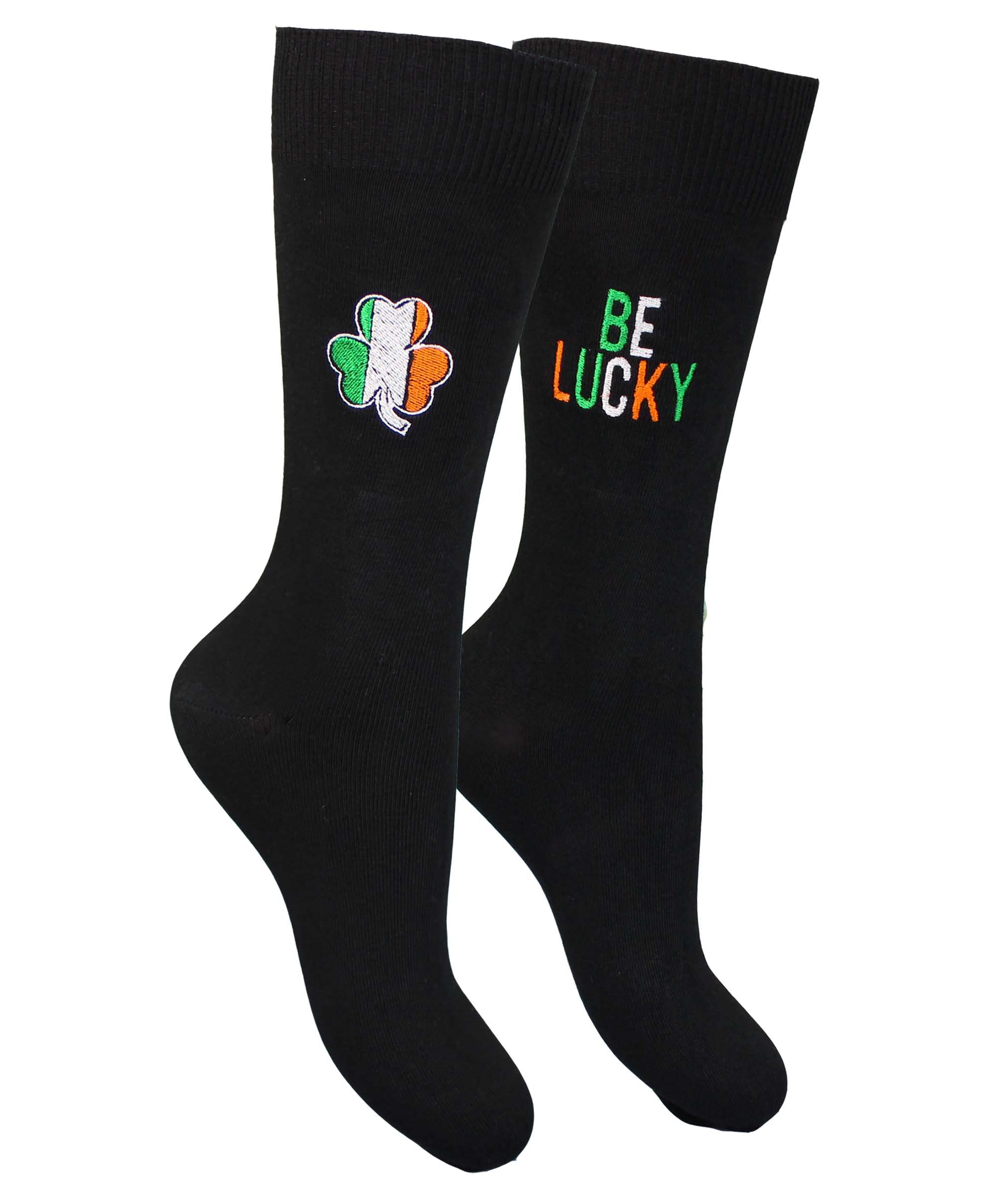 Teddyts Men's Black Irish Lucky Shamrock & Be Lucky Socks (2 Pair Pack) (Large (Uk 9-11)