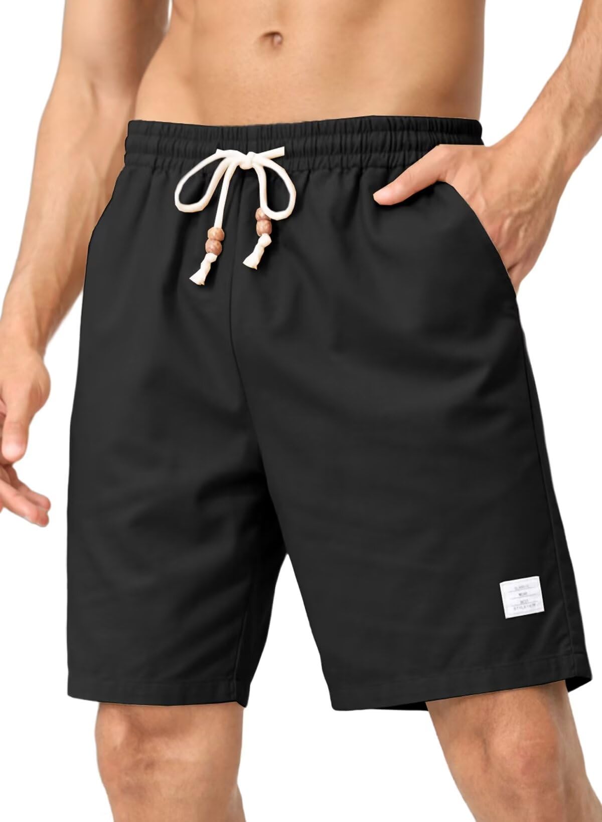 JMIERR Herren Baggy Kurze Hosen Sommer Leinen Beach Shorts Baumwolle Casual Sport Short mit Taschen S-3XL