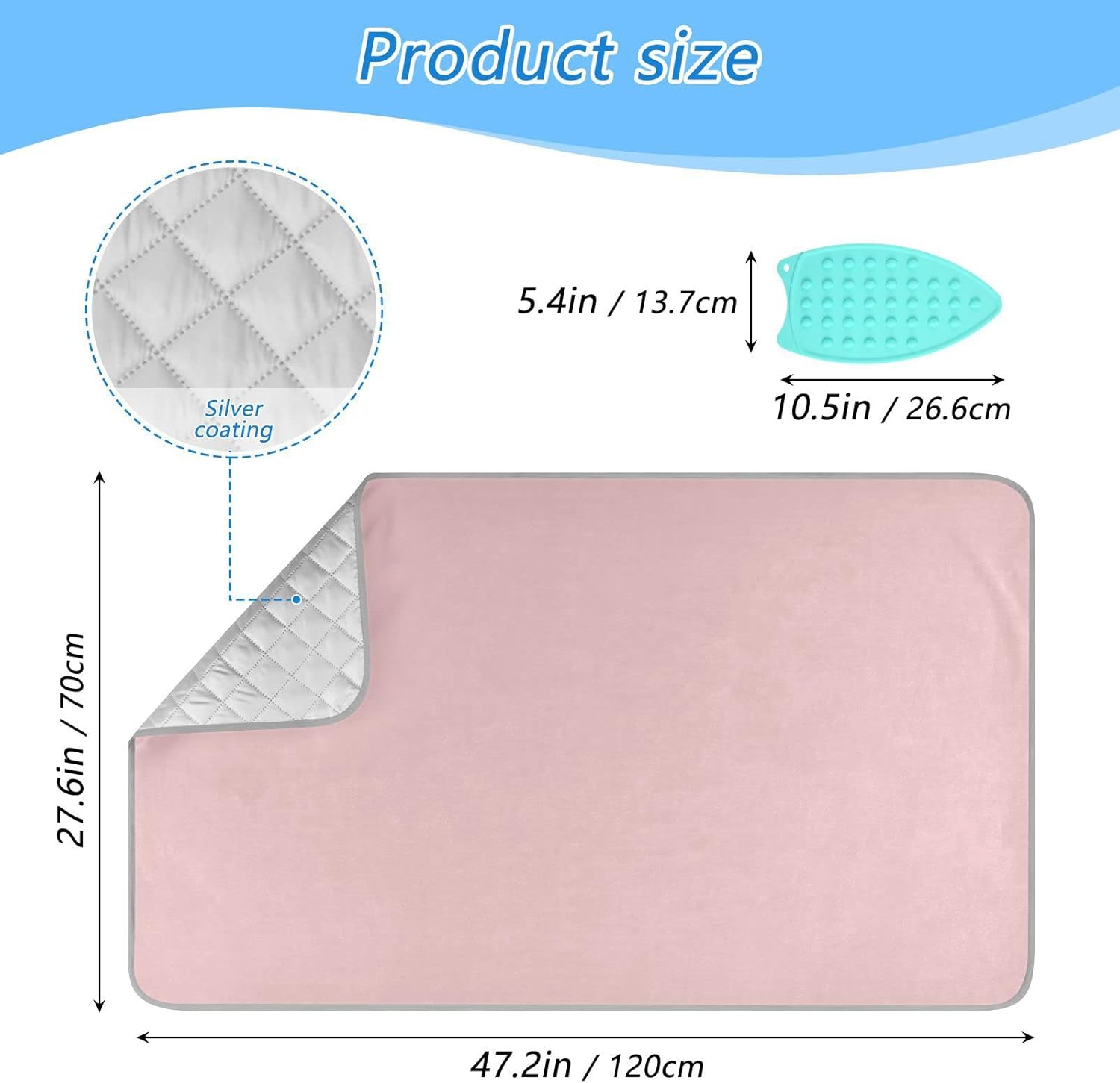 YETTASBIN Pink Solid Color Ironing Mat with Silicone Iron Rest Pad, Portable Travel Ironing Blanket Heat Resistant Ironing Board Cover for Washer Dryer Table Top, 47.2 x 27.6 Inch