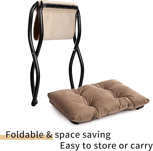 Miniatura 43 de HollyHOME Taburete reposapiés plegable de 15 pulgadas de alto, otomano plegable pequeño tapizado, taburete acolchado para sofá para silla perezosa,