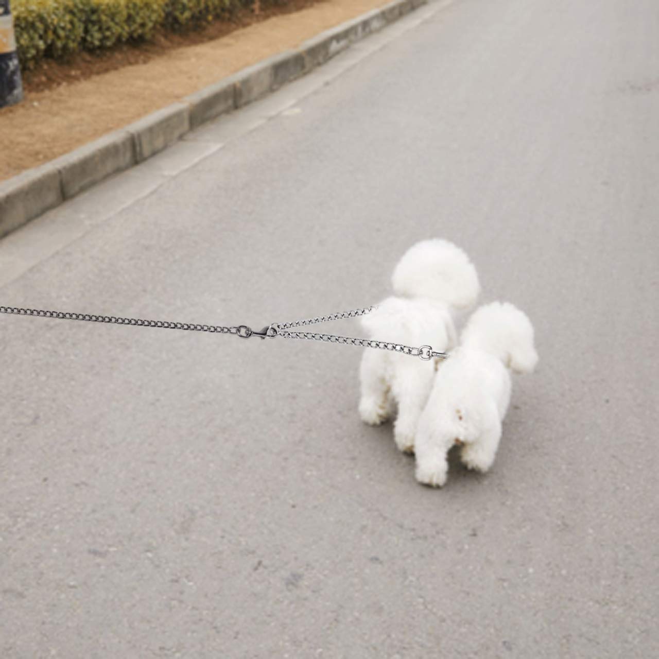 Coupleur de laisse double en métal, anti-mastication, anti-nœuds, double chaîne d'extension pour 2 chiens