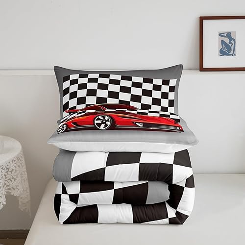 Miniatura 6 de Juego de edredón de coche de carreras, edredón de plumón de auto de carreras de velocidad fresca, tamaño individual para niños, niñas, adolescentes,