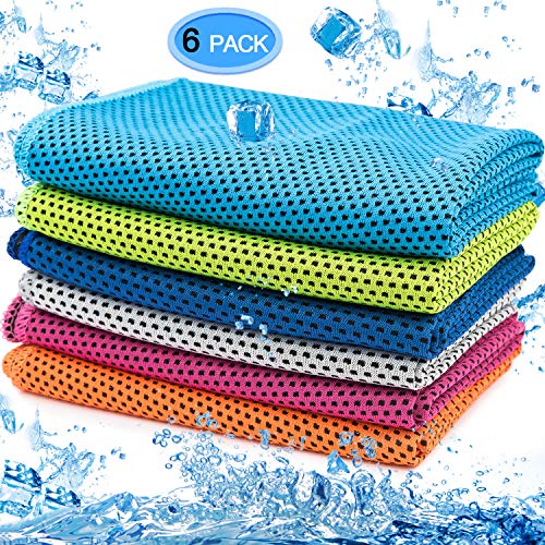 MENOLY 6 Pack Cooling Towel, Ice Towel Microfiber Towel Soft Breathable Chilly Towel