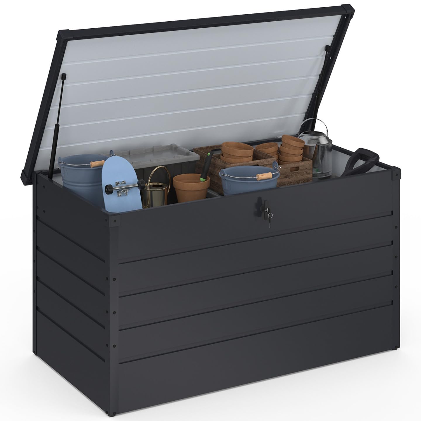 IDMarket - Coffre de rangement métal verrouillable gris anthracite pour jardin 810L