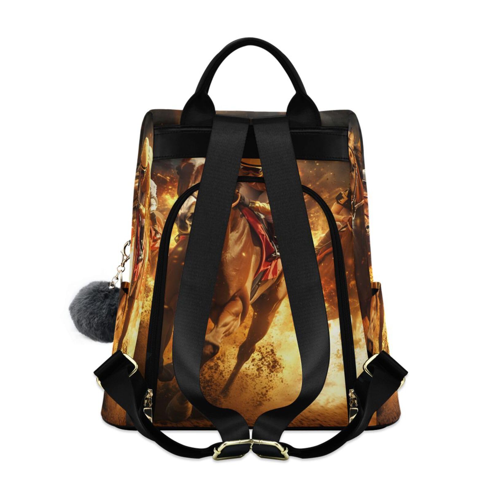 Horse Racing Fire Flame Backpack for Women Anti Theft Large Fashion Travel Shoulder Bag Purse Rucksack Lightweight