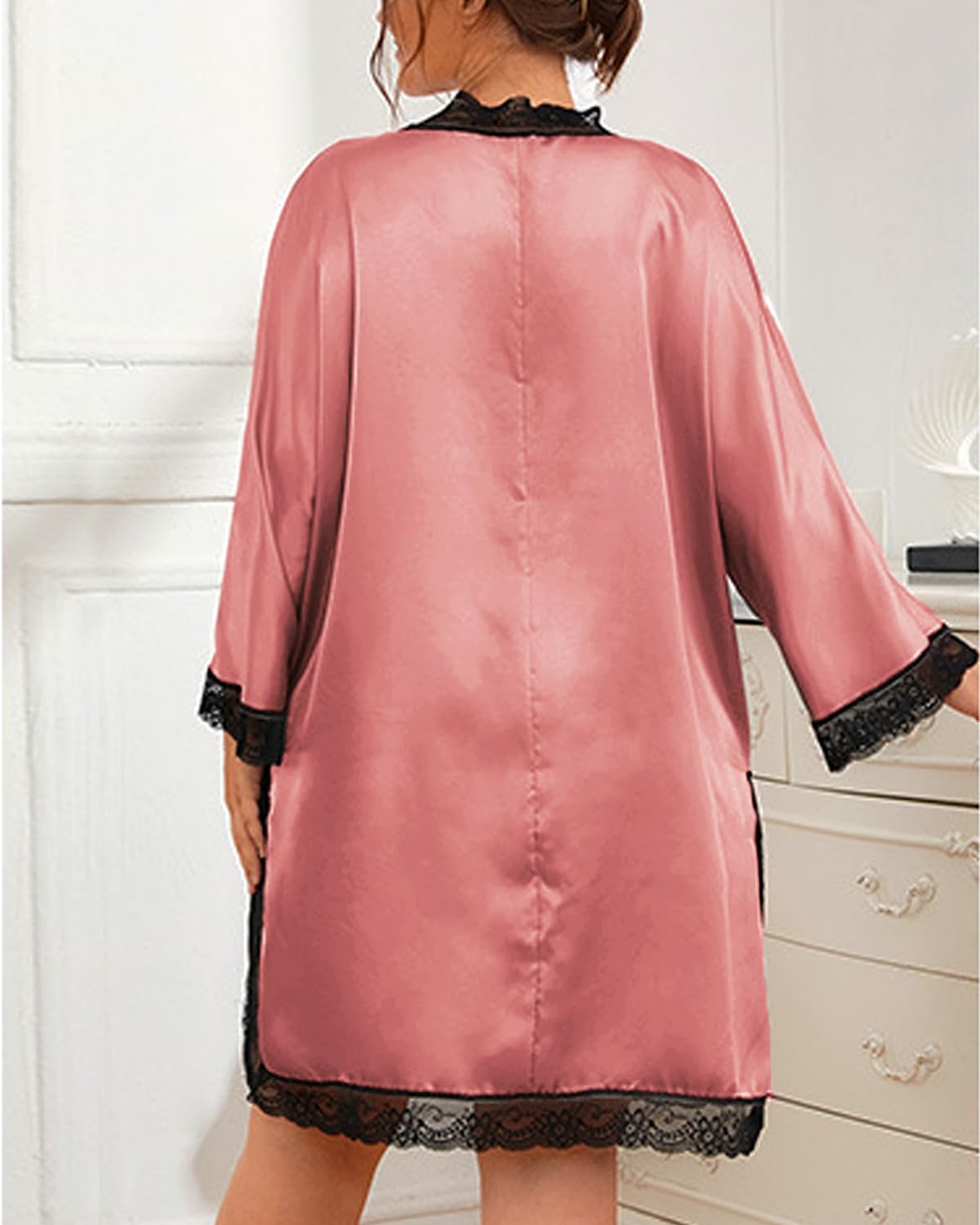 Rayson Camicia da Notte Donna Taglia Forte Manica Lunga Raso Sexy Casual Semplice Simulazione Seta Pigiama Loungewear