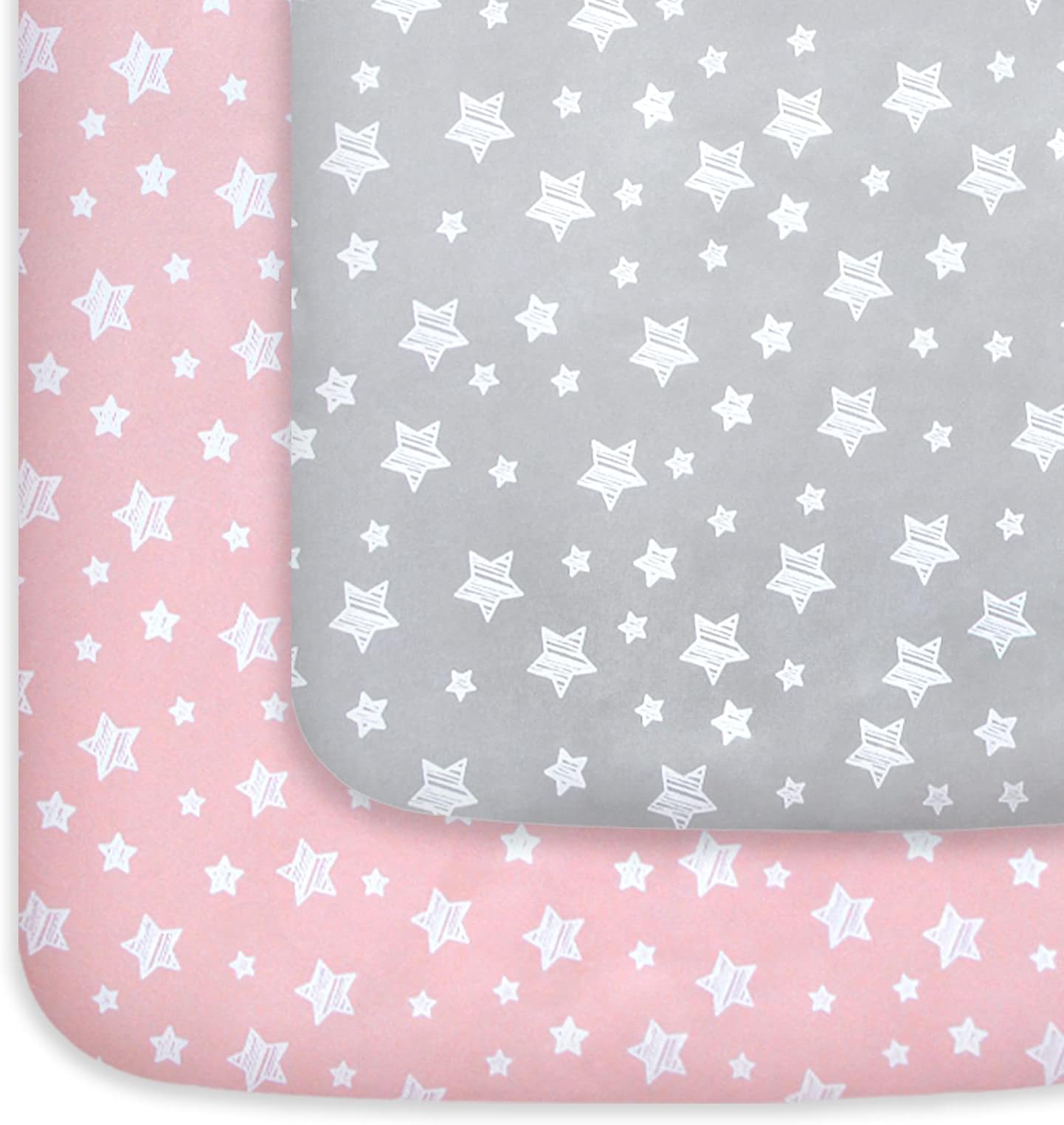 Mini Crib Sheets, 2 Pack Pack and Play Sheets, Stretchy Pack n Play Playard Fitted Sheet, Compatible with Graco Pack n Play, Soft and Breathable Material, Grey & Pink