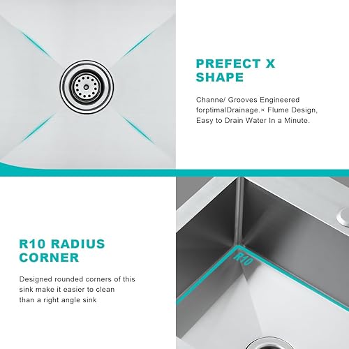 Miniatura 97 de Fregadero de cocina pequeño de acero inoxidable con caída de 20 pulgadas, níquel cepillado, 20 pulgadas de profundidad x 16 pulgadas de ancho x 9
