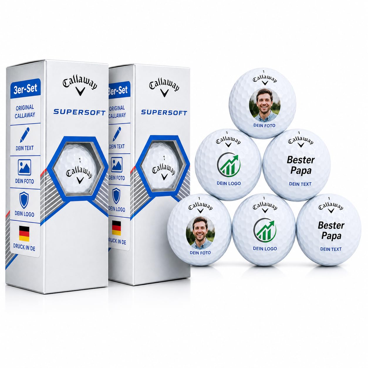 Supersoft Golfbälle, Personalisiert - Golfbälle Bedruckt mit Text, Bild oder Logo - Individuelles Golf Geschenk