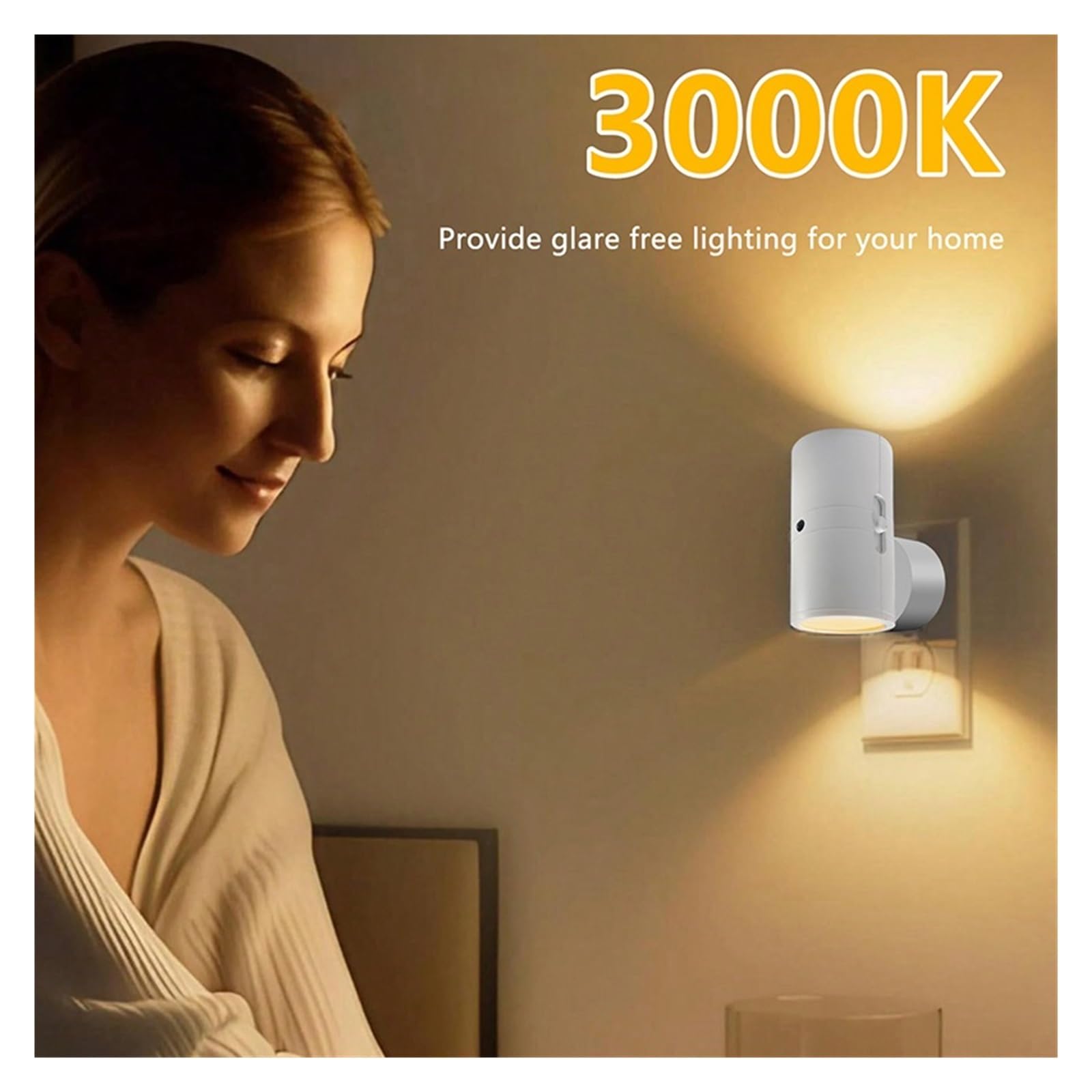 Ciepłe Białe Światło, Czujnik, Lampa Ścienna, 3-kolorowa, Regulowana, Wtykowa, Odpowiednia Do Sypialni I Stolików Nocnych CiepłA I Komfortowa Atmosfera(2PCS)