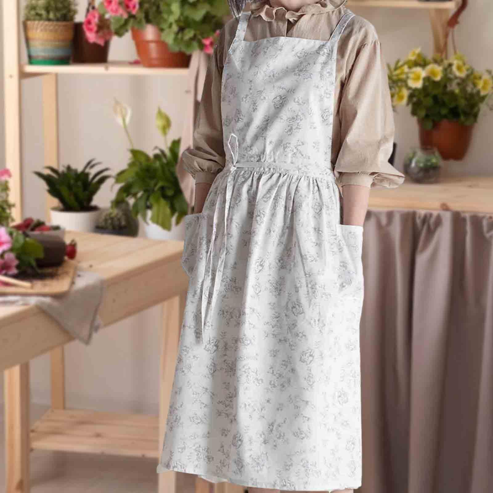 Delantal de Cocina con Diseño Cruzado en La Espalda Fácil de Lavar Ligero Y Transpirable Práctico para Pastelería Restaurante Barbería Y Jardinería, Blanco, Individual
