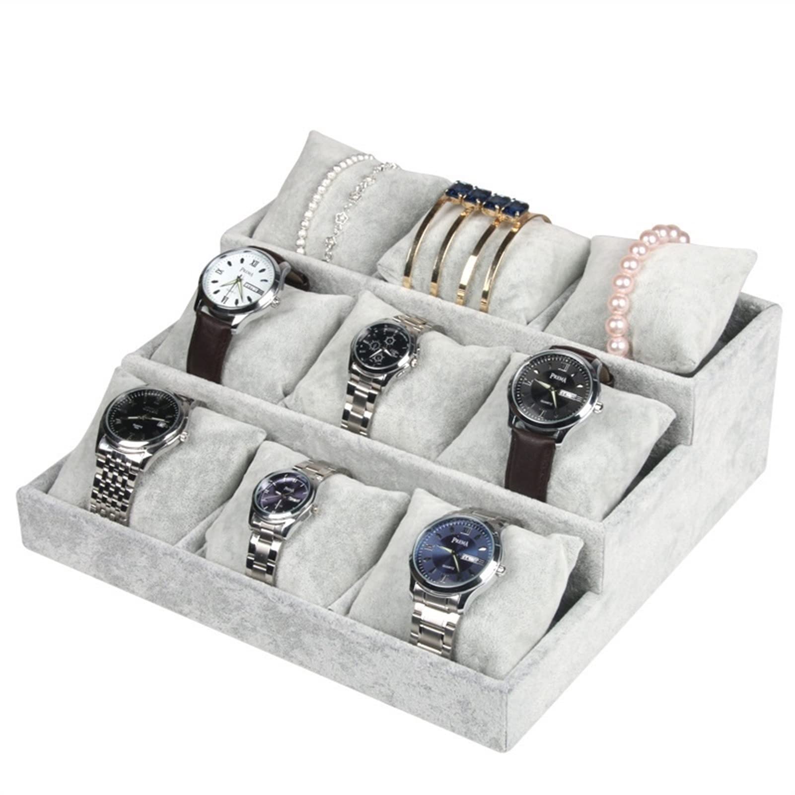 ANVLOJRIH Watches Box Display Cabinet Display Drawer 3 Position Watch Organizer 9 Slots Storage Jewelry Display Stand Watch Necklace Case Watch Box(A)