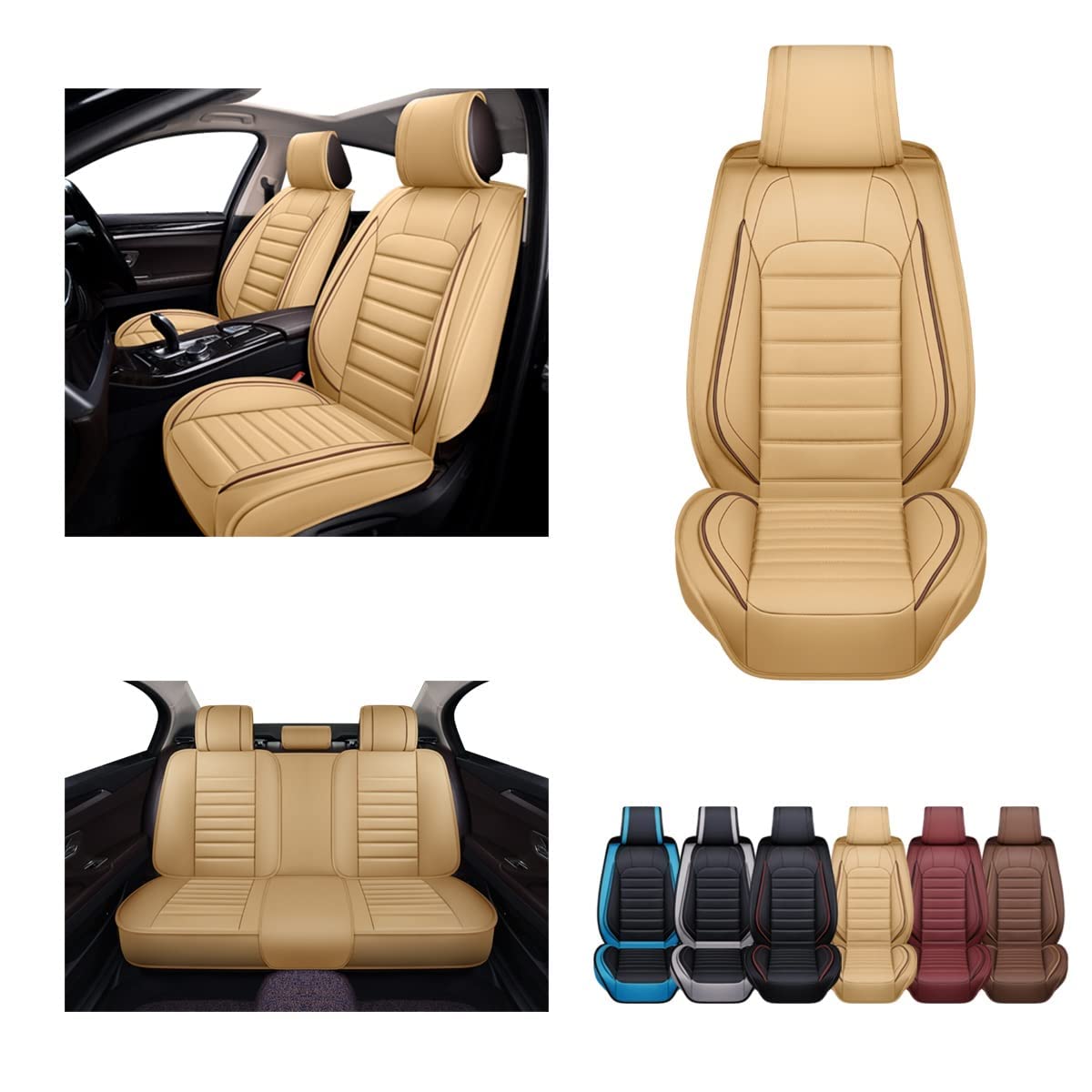 OASIS AUTO Car Seat Covers Accessories Full Set Premium Nappa Leather