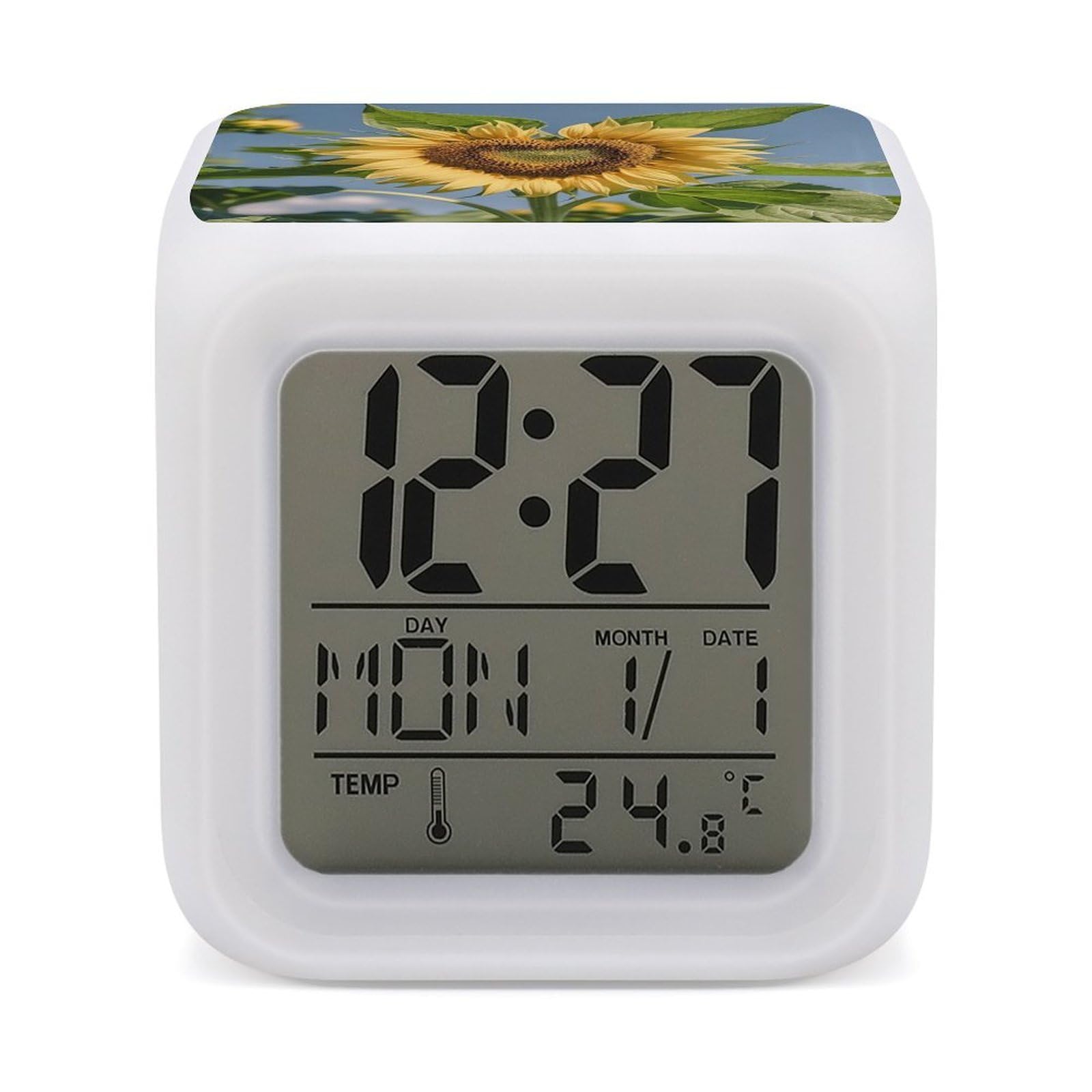 LZQPOEAS Heart Shaped Sunflower Alarm Clock Desk Clock with 7 Color Changing Night Light Digital Clocks with Temperature Display Sleep Training and Sound Machine for Heavy Sleeper