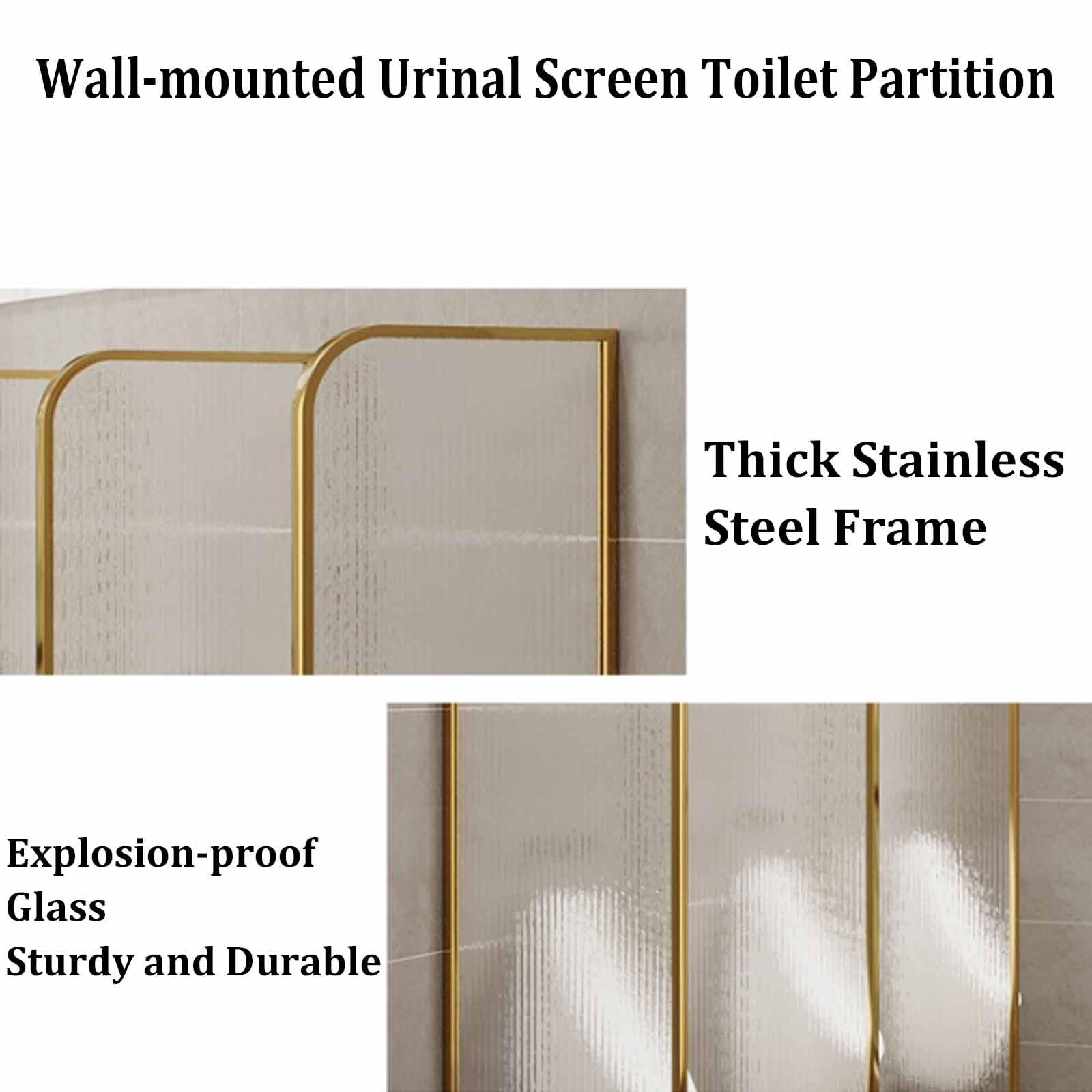 Divisor para urinario hombre, juego de 2, 100 x 40 cm, dorado, fijación de pared, panel de privacidad de acero inoxidable con vidrio translúcido para lugares públicos, hoteles y hospitales.