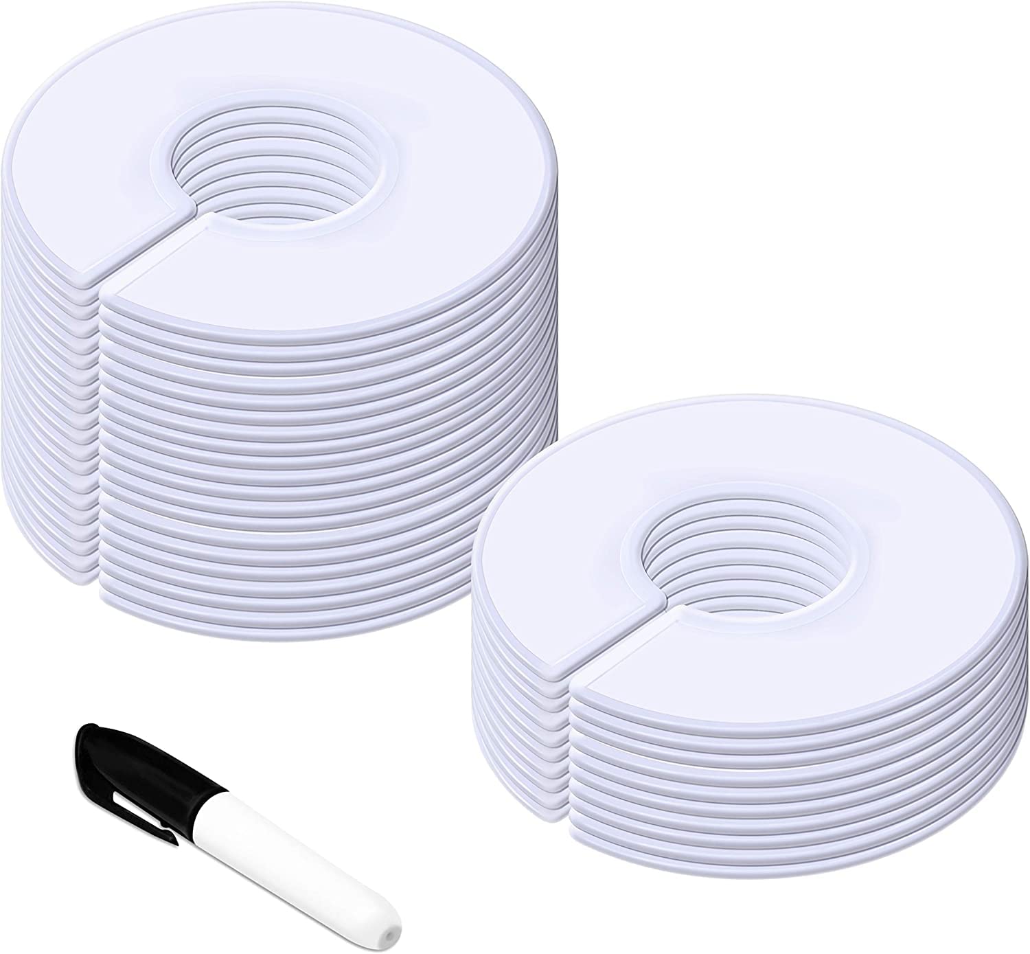 20 Packs Closet Dividers With Marking Pen, Clothing Size Rack Hangers, Labels for Closets, White