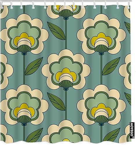 AOYEGO Cortina de ducha larga con ganchos, diseño de estilo de decoración de los años setenta y sesenta, cortina de ducha de tela floral de disponible en Yaxa Costa Rica