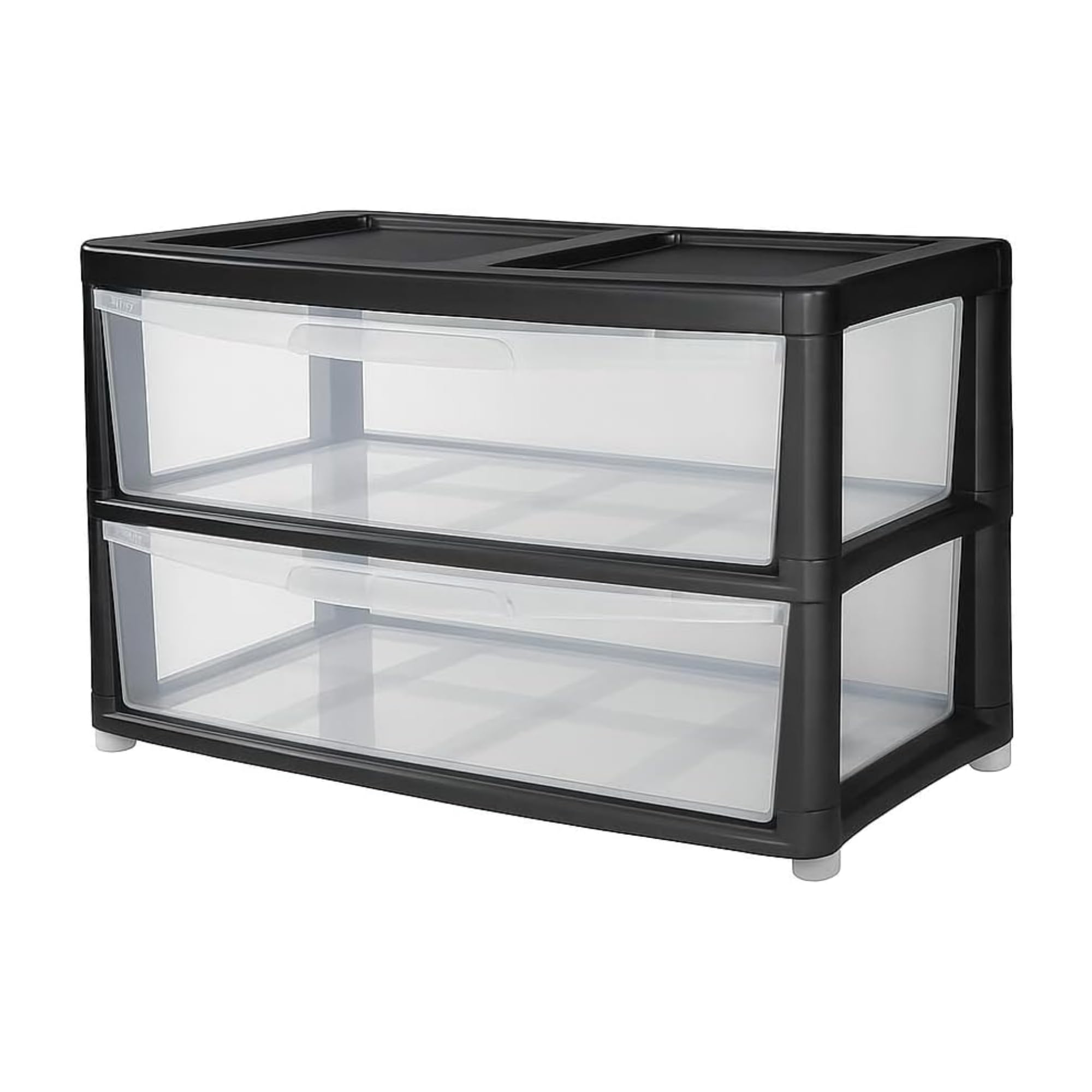 SIDSONS Jumbo Chest 2 Drawers Storage Unit, Plastic Drawers Home Office Closet Bedroom Dorm, Modular Storage Tower Cabinet Nursery School Storage Solution (Black/Clear, 2 Drawers Jumbo)