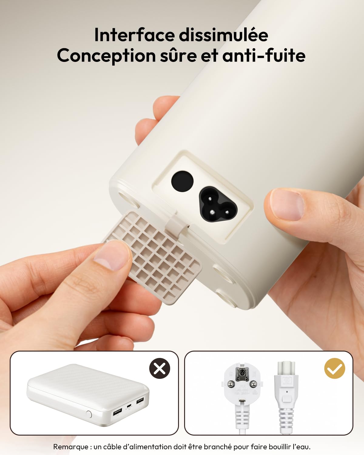 Maestri House Petite bouilloire de voyage 6 en 1, 550 ml, beige, chauffage rapide, doublure intérieure en acier inoxydable 304, pour thé, café et lait de bébé, utilisation filaire