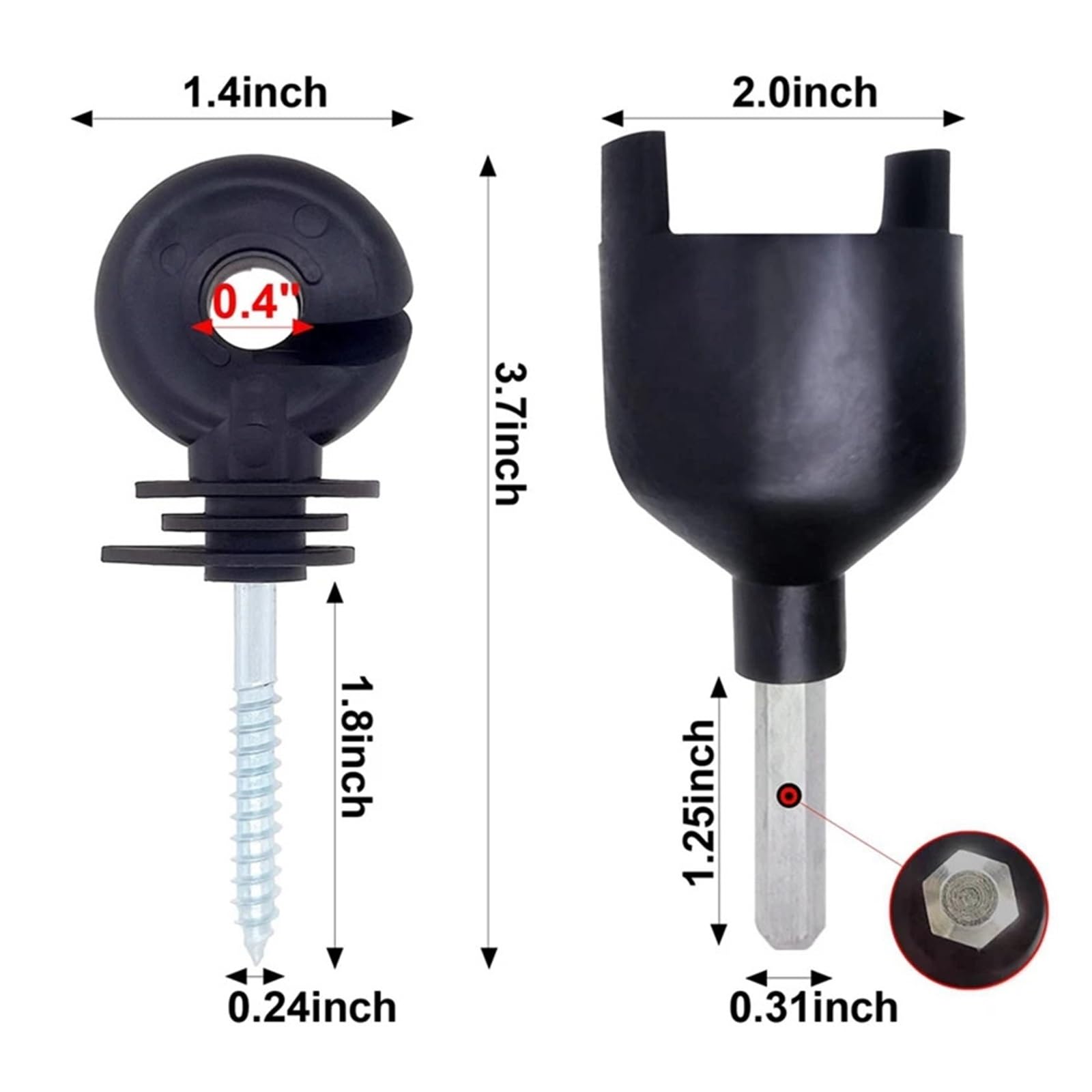 Aislador de Cerca eléctrica, aislador atornillado, Poste de Anillo de Cerca, aislador de Poste de Madera con Herramienta de Enchufe Aislante, 50 Uds.