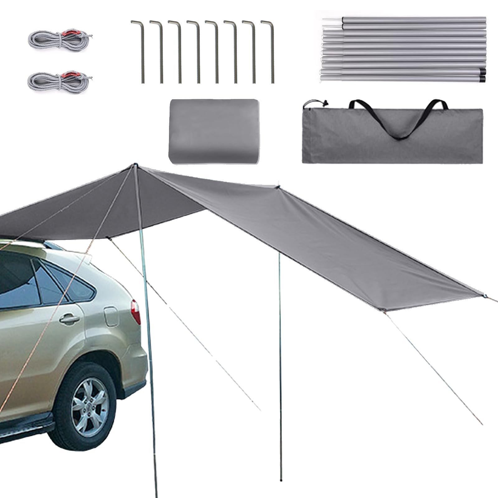 Tente arrière de Voiture avec moustiquaire,Tente Pare-Soleil pour Voiture Convient à Tous Les ModèLes de SUV,Tente de Hayon de Voiture Auvent De Voiture De Tente Arrière (Gris, 440 * 200cm)