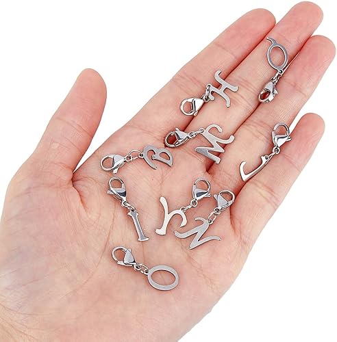 Miniatura 3 de SUPERFINDINGS Dijes de acero inoxidable 304 con dije de letra de la A a la Z, cierre de langosta con cierre de garra, mini pulsera del alfabeto,
