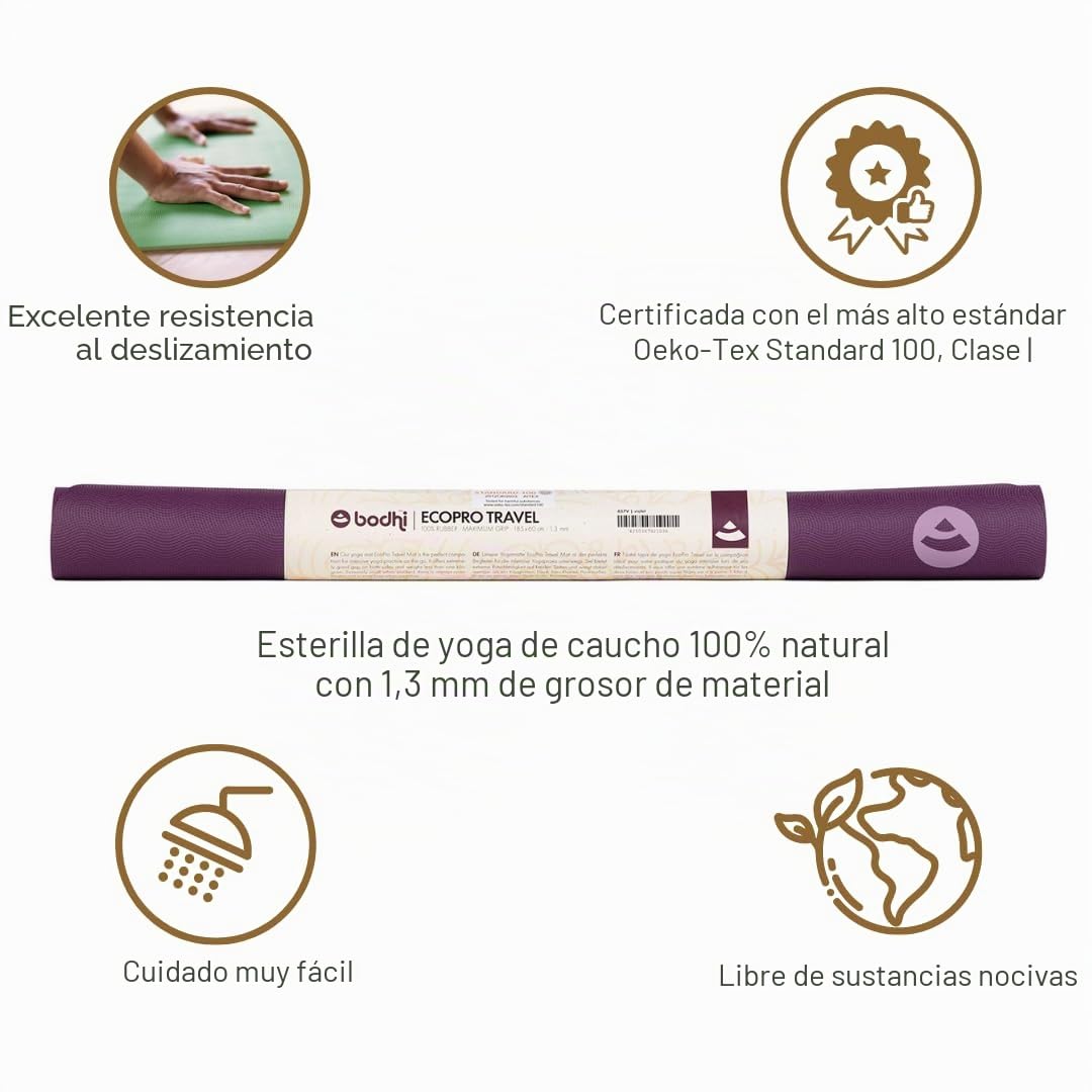 Bodhi Esterilla de yoga Eco Pro Travel | superligera y plegable | caucho natural extremadamente antideslizante | ecológica | esterilla profesional para yoga y pilates | ideal para viajar | 185 x 60 x