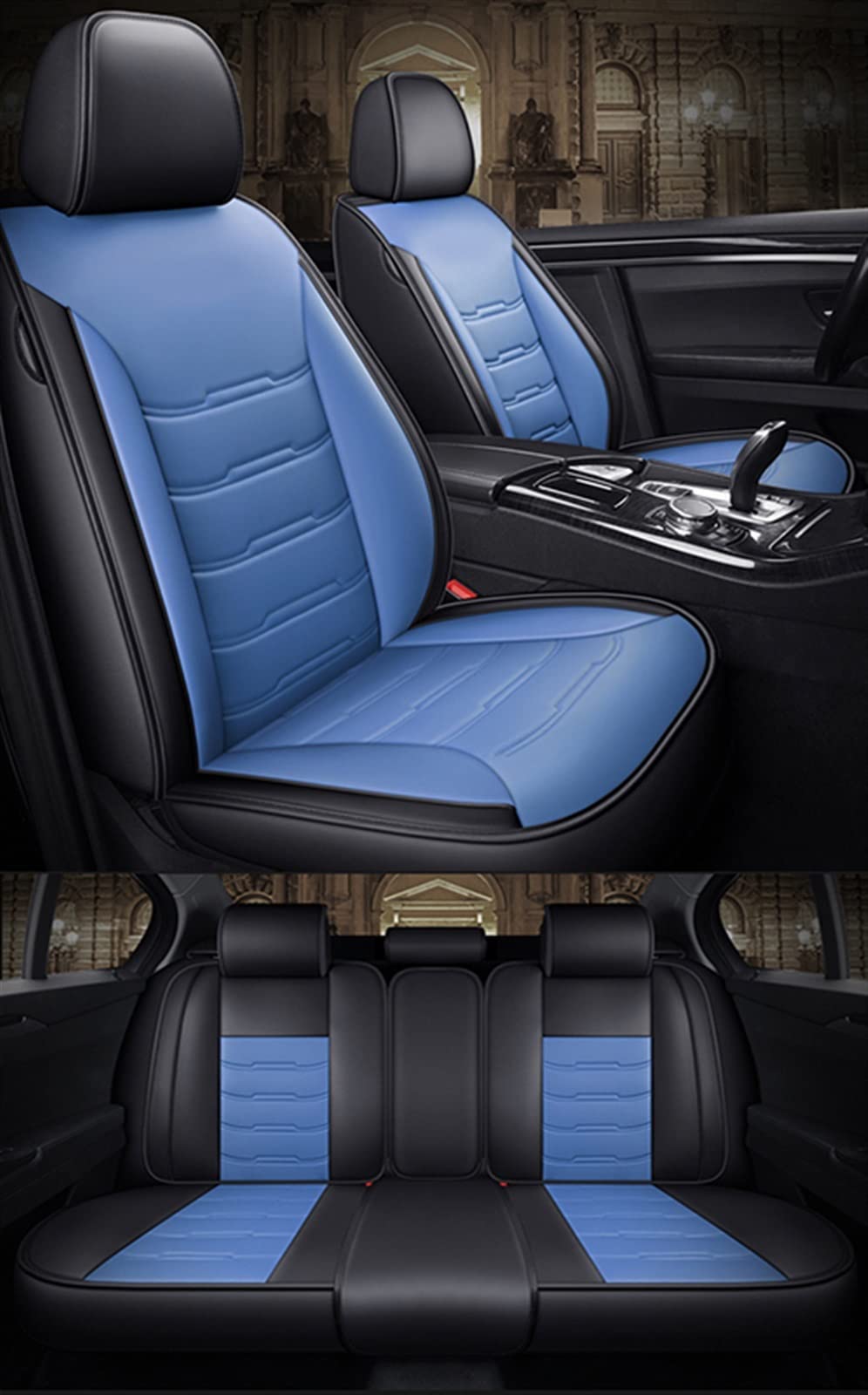 WILSEM Housse De Siège De Voiture 5 Places Étui De Protection Étanche Accessoires Auto Intérieur Décoratif pour Nissan pour Juke pour Bluebird Coussins Siège (Color : Black Blue)