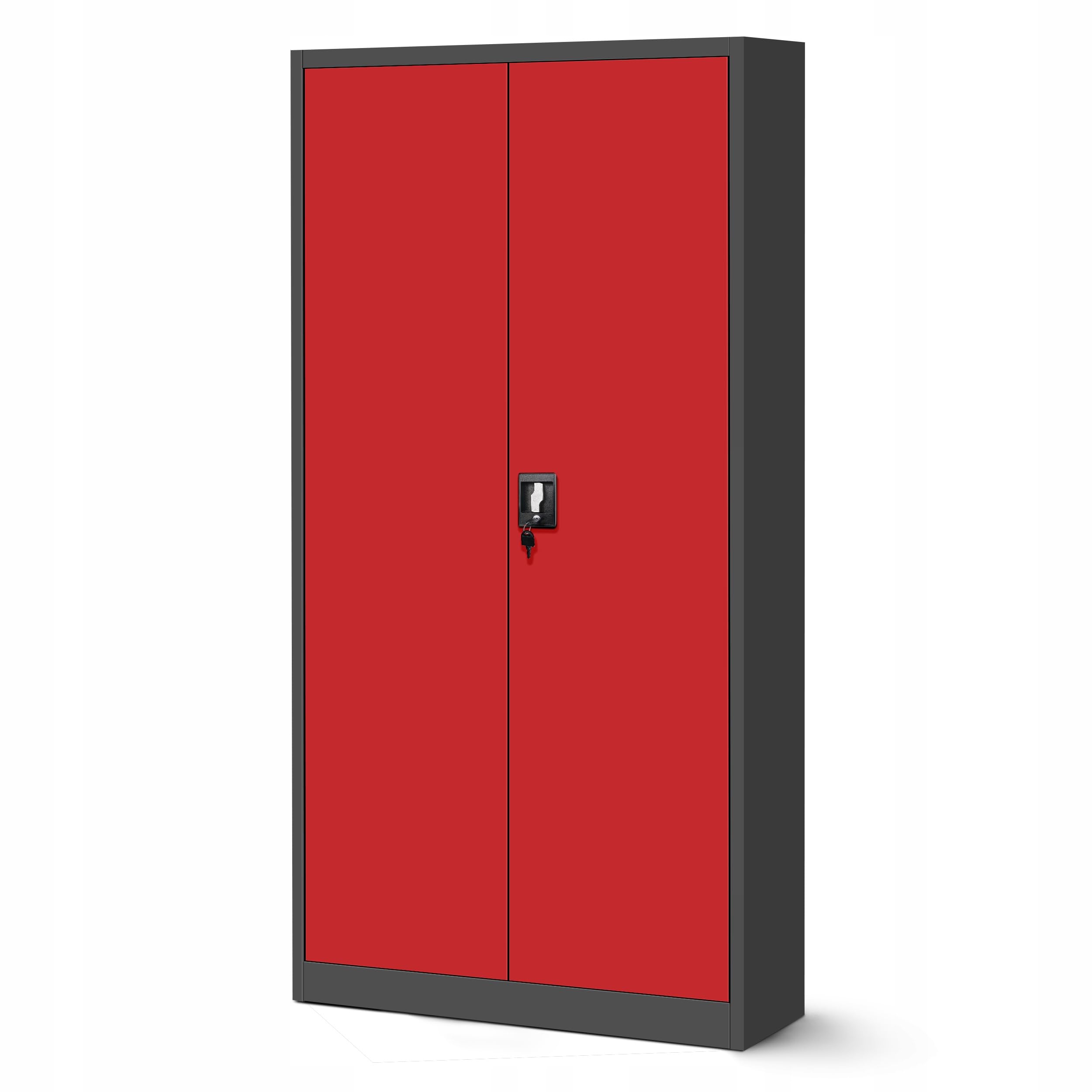 Jan Nowak by Domator24 Werkzeugschrank TC007 Werkstattschrank Garagenschrank Universalschrank Lagerschrank Pulverbeschichtet Flügeltüren Stahlblech 185 cm x 92 cm x 50 cm (anthrazit/rot)