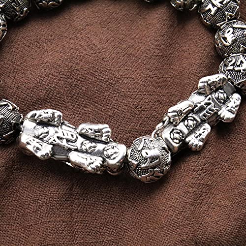 Pulsera Feng Shui Pixiu doble plateada para hombre miniatura 5