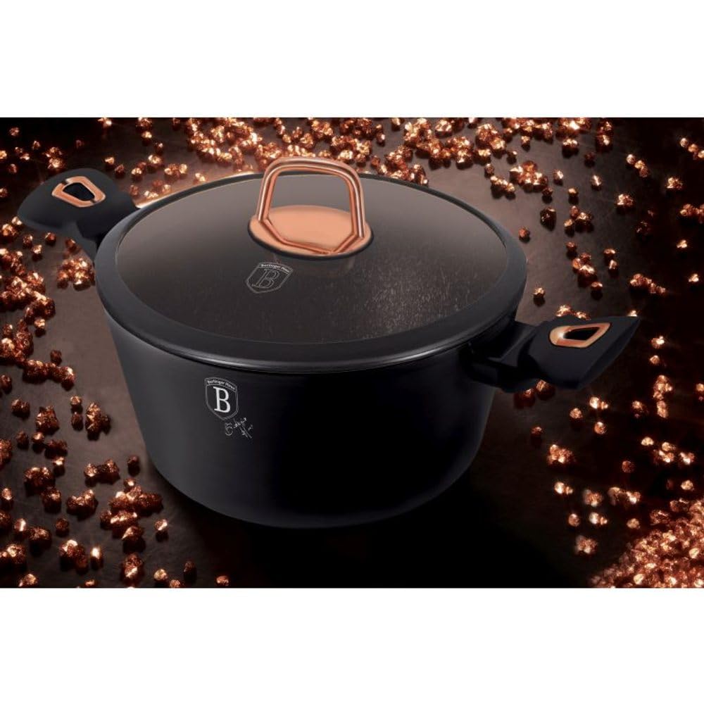 Berlinger Haus Black Rose Collection koekenpan, 24 cm BH/1634N zwart/rose goud roestvrij staal 18/8