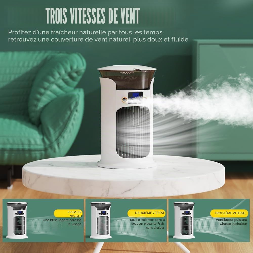 Climatiseur Mobile avec Réservoir 880ML, Mini Climatiseur Portable, Refroidisseur d'air, Petite Climatisation Mobile pour pièce, Climatiseur Mobile sans tuyau d'évacuation