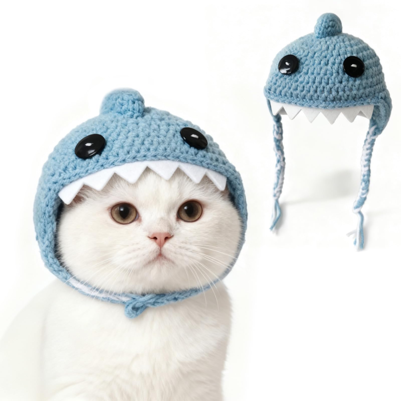 Dog and cat knitted headgear hats -Stylish Accessories & Clothes Light & Soft Yarn Dog Hats Adjustable Cute Hats for Small Dogs,Cats,Party,Birthday,Outdoor(blue）