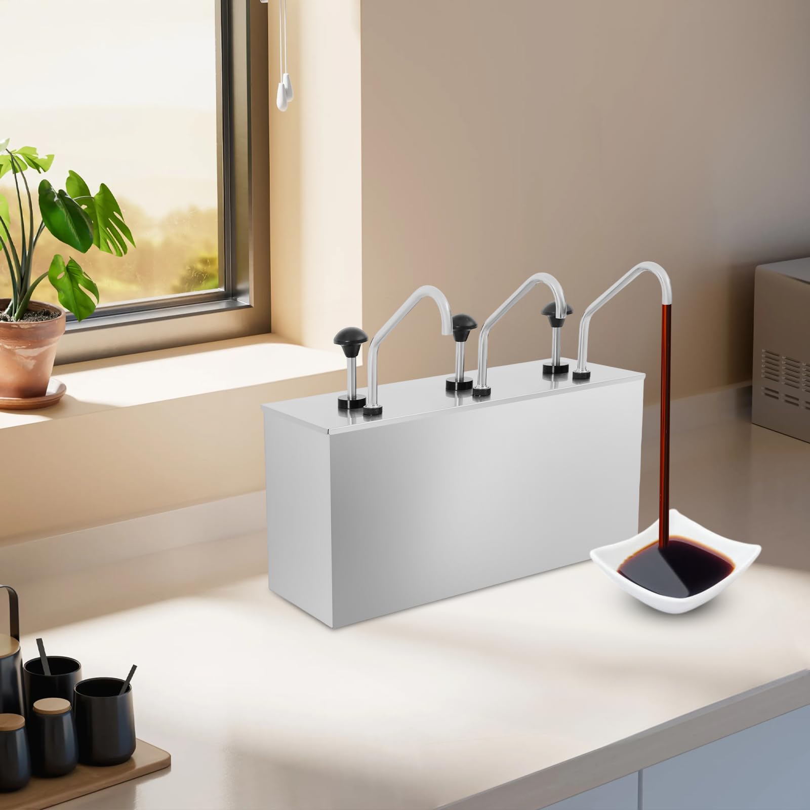 Dispenser per salse in acciaio inox, 3 x 4 l, per ristorante e cucina, con dispenser per pompe per ketchup Mayo senape, dosatore per ristorante e cucina, attrezzature igieniche a buffet