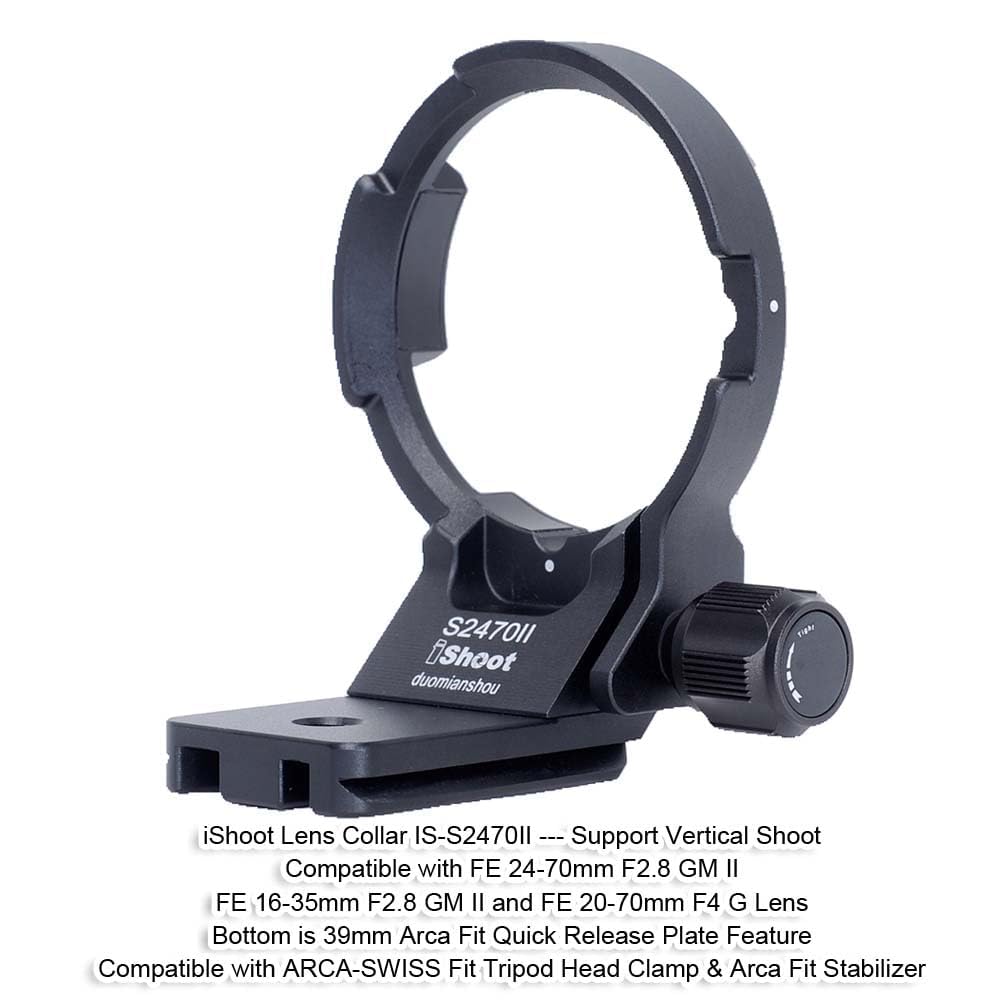 iShoot Anillo de montaje para trípode compatible con Sony FE 24-70 mm f/2.8 GM II, FE 16-35 mm F2.8 GM II, FE 20-70 mm F4 G, soporte de placa de liberación rápida inferior Arca-Swiss Fit trípode