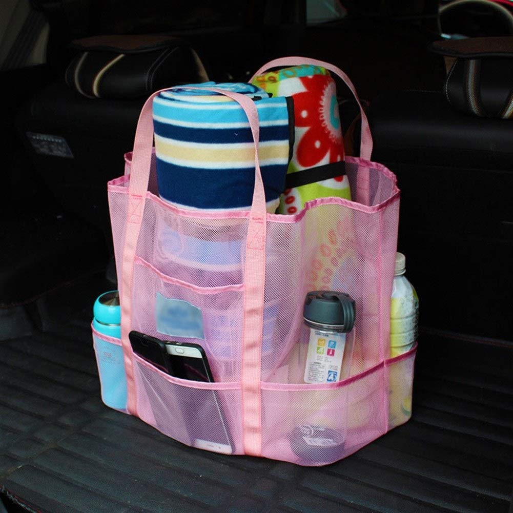 Bolsa de ducha de malla portátil de secado rápido para estudiantes universitarios, organizador de ducha para dormitorio (rosa)