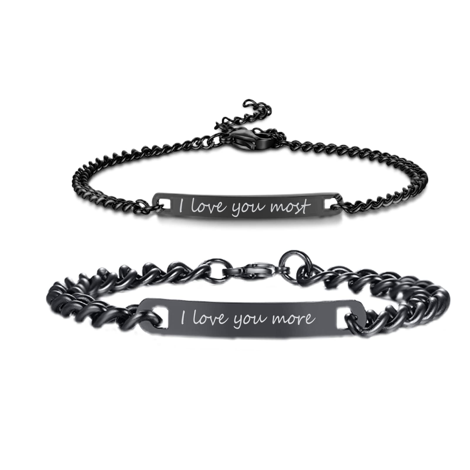 XUANPAIChristmas Gifts His and Hers Matching Bracelets,Personalized Stainless Steel Couples Bracelets Link Cuban Bar Bracelet Bangle for Lover