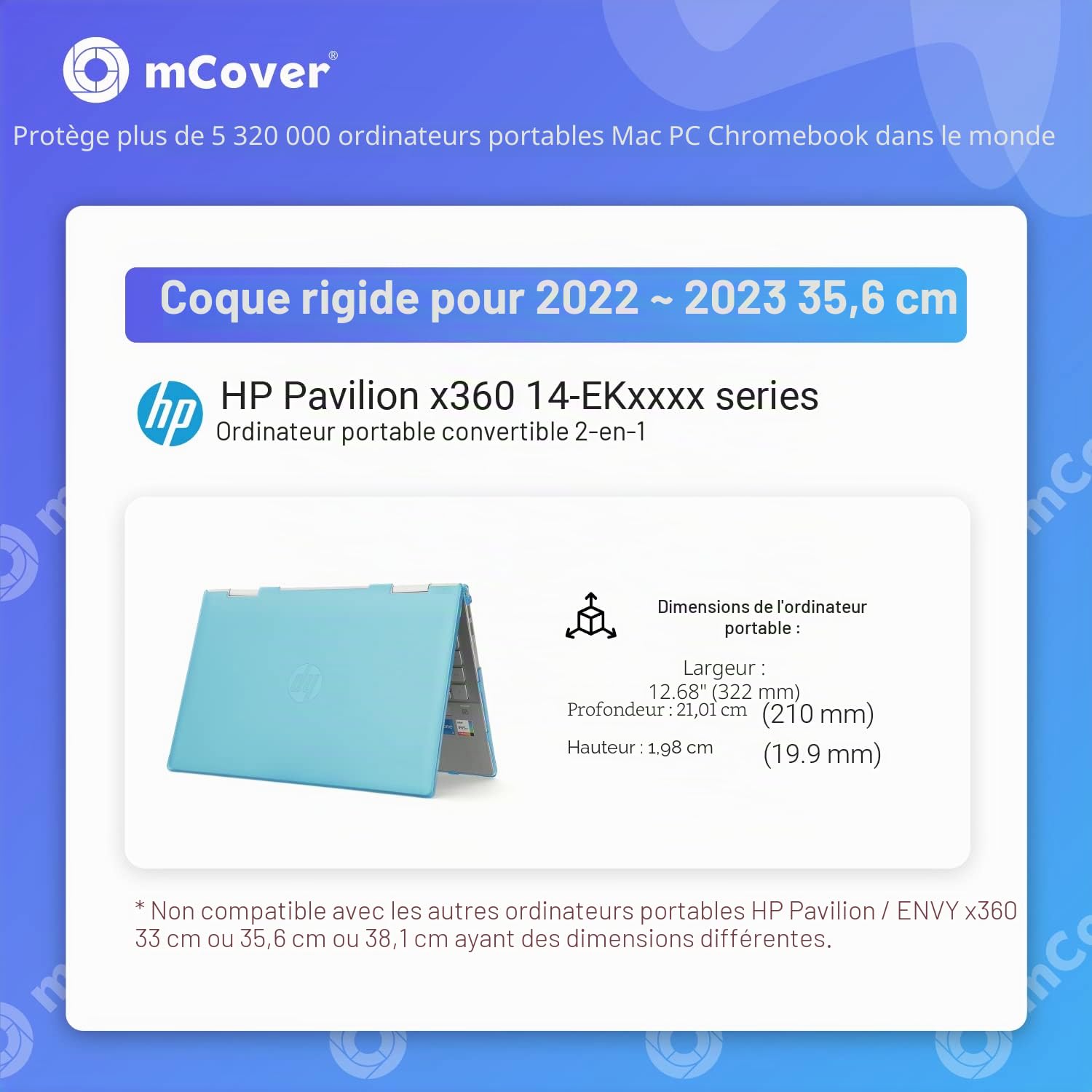 mCover Housse de protection pour HP Pavilion X360 14-EKxxxx ordinateur portable 2-en-1, 14 pouces (2022-2023), Rose