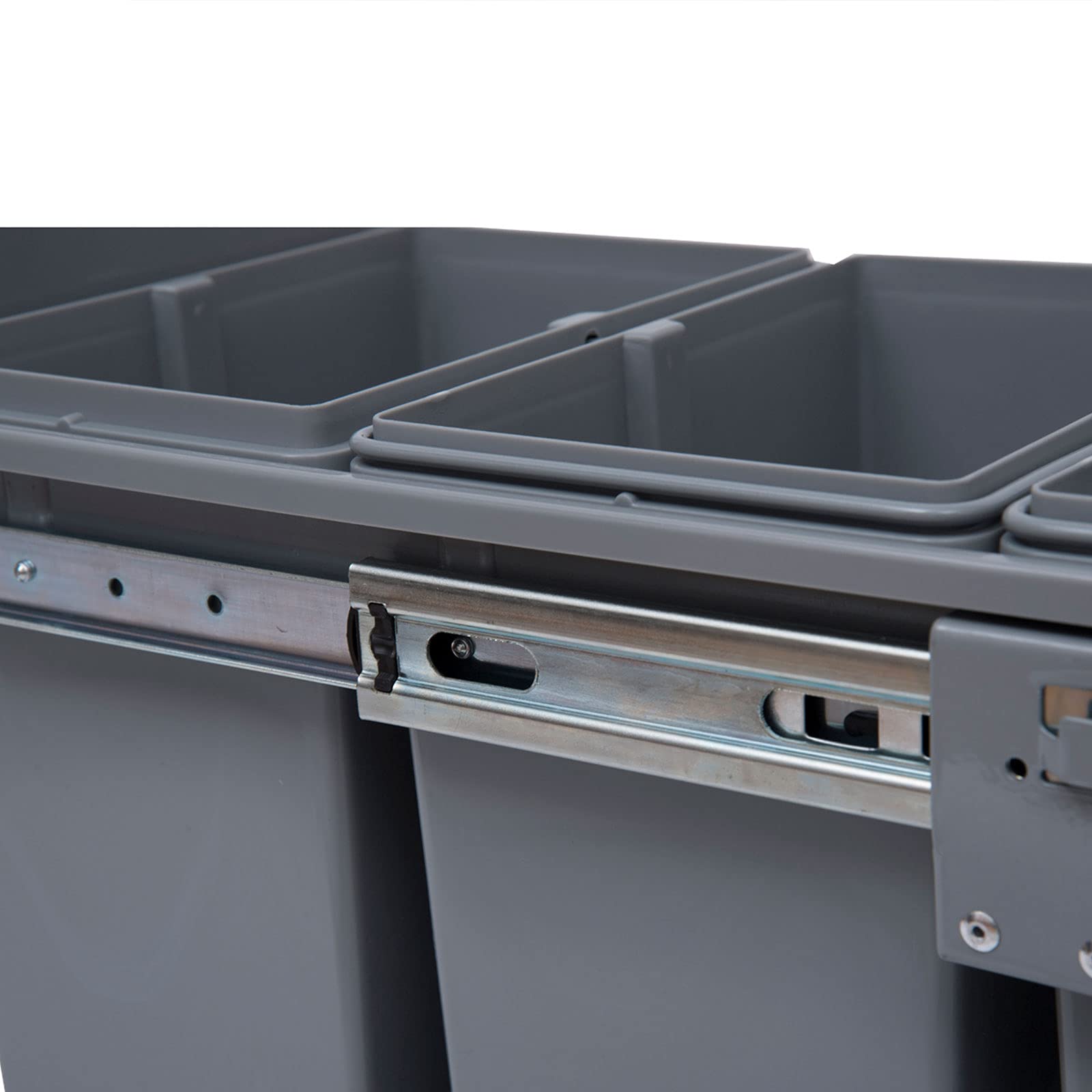 HOMCOM Poubelle cuisine coulissante encastrable 40L avec 3 bacs amovibles pour tri sélectif 2 x 10L et 1 x 20L - gris